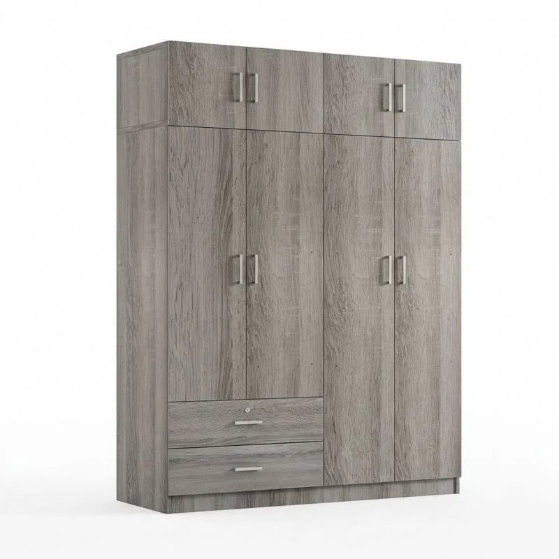 Kleiderschrank MDF Eiche Dekor Grau mit 5 Türen und 2 Schubladen-Noblehomeeu