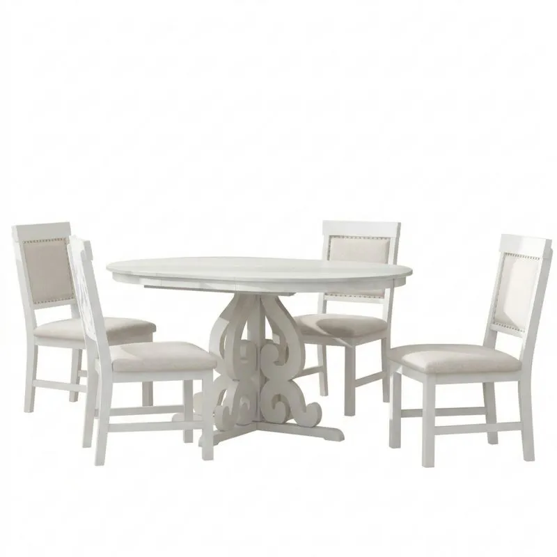 Rundes Esszimmer-Set (Eiche/Polyester) mit 4 Stühlen-Noblehomeeu