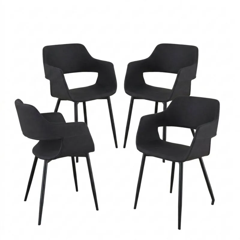 4-teiliges Esszimmerstuhl-Set aus schwarzem Polyester und Stahl-Noblehomeeu