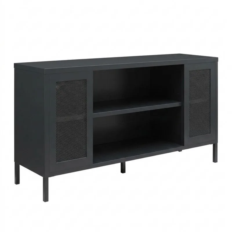 Schwarzer Seitenschrank aus Aluminiumlegierung mit perforierter Tür-Noblehomeeu