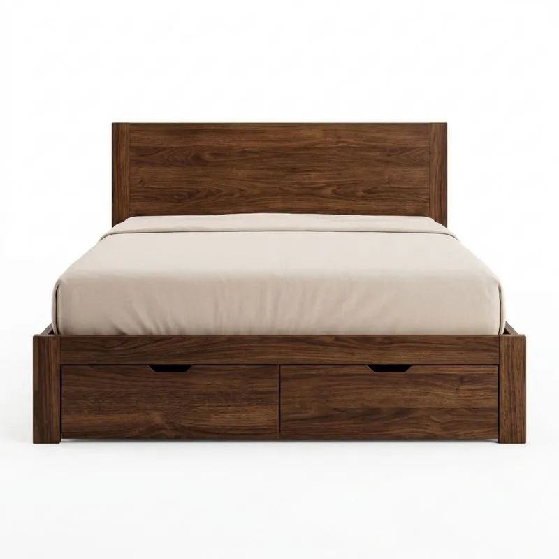 Doppelbett aus Walnussfurnier mit Schubladen-Noblehomeeu
