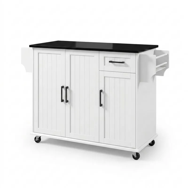 Küchenwagen Weiß MDF mit Laminat-Arbeitsplatte-Noblehomeeu