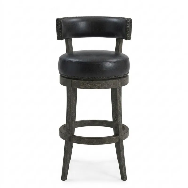 Barhocker Leder Schwarz Massivholz Drehbar-Noblehomeeu