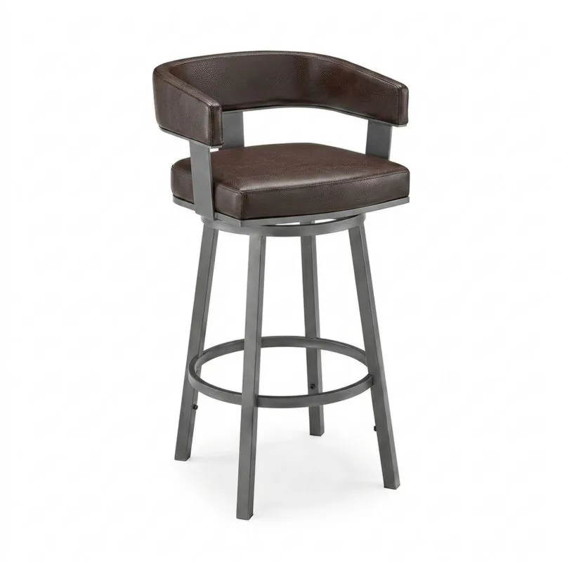 Barhocker mit Rahmen aus Aluminiumlegierung und braunem PU-Leder-Noblehomeeu