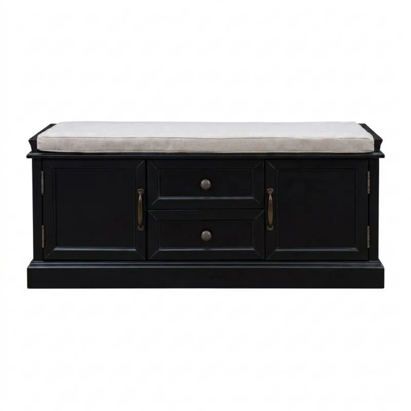 Schwarze Kiefernholzbank mit Polyesterpolsterung 120cm-Noblehomeeu