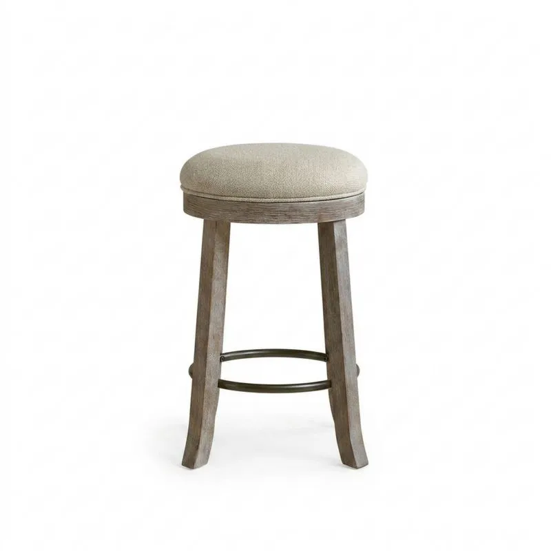 Taupefarbener Massivholz-Hocker mit Polyesterbezug-Noblehomeeu
