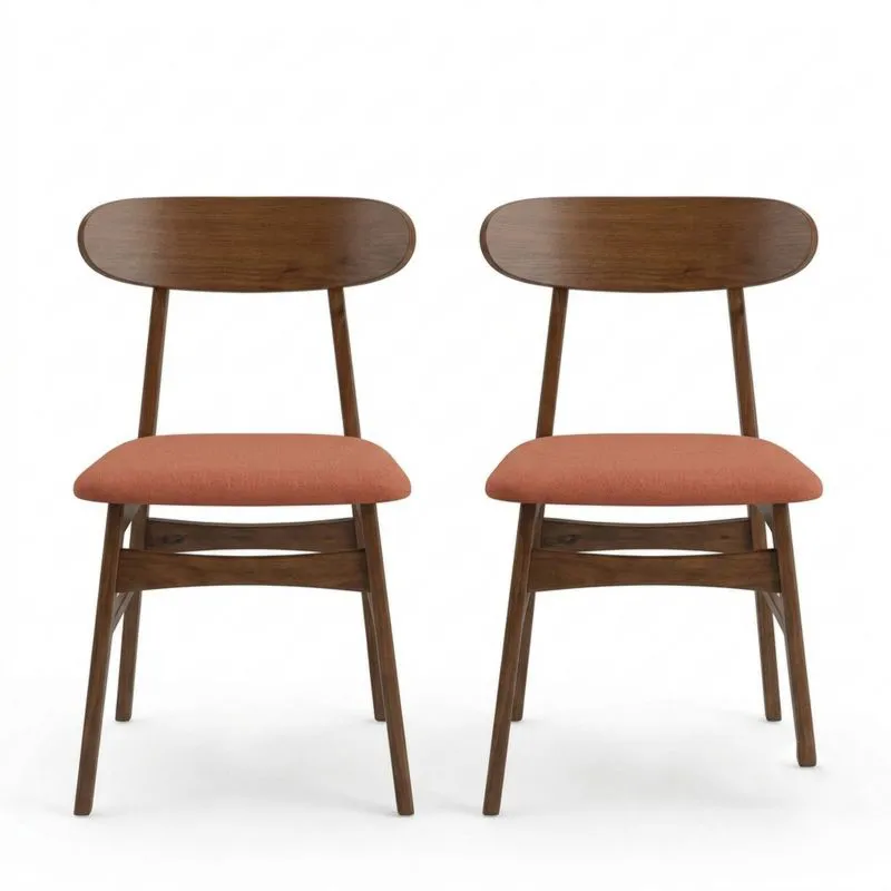 2-teiliges Akzentstuhl-Set aus Massivholz und Polyestergewebe – Orange/Dunkelbraun-Noblehomeeu