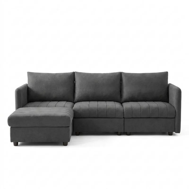 Ecksofa in L-Form aus Mikrofaser Dunkelgrau-Noblehomeeu