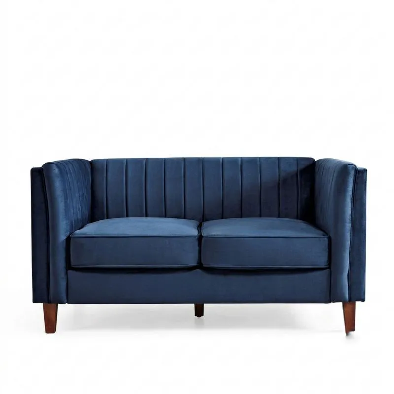 2-Sitzer Sofa Samt Blau Massivholzfüße-Noblehomeeu