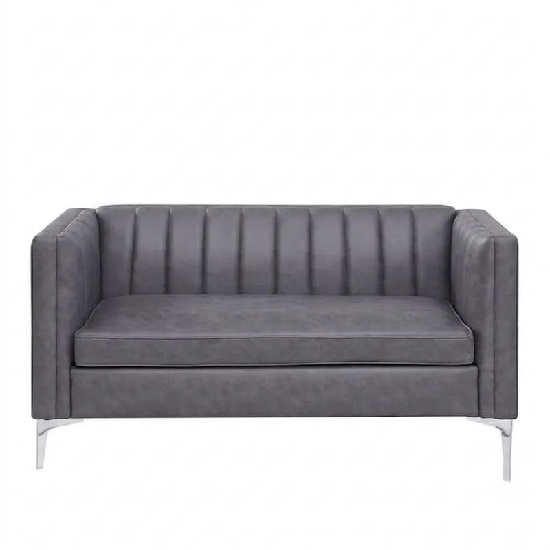 Zweisitzer-Sofa – Rahmen aus Aluminiumlegierung, PU-Leder, Grau-Noblehomeeu