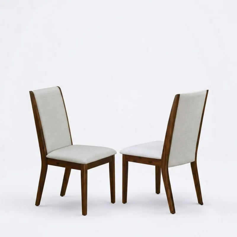 Esszimmerstuhl-Set aus Massivholz mit weißer Polyesterpolsterung-Noblehomeeu