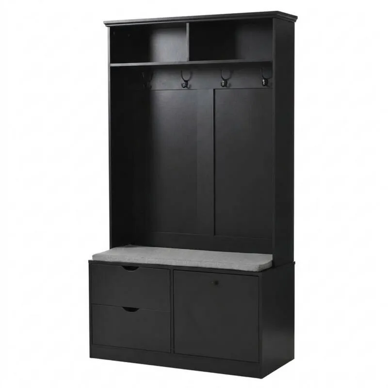 Schwarze Garderobenbank aus MDF mit Polyesterkissen-Noblehomeeu