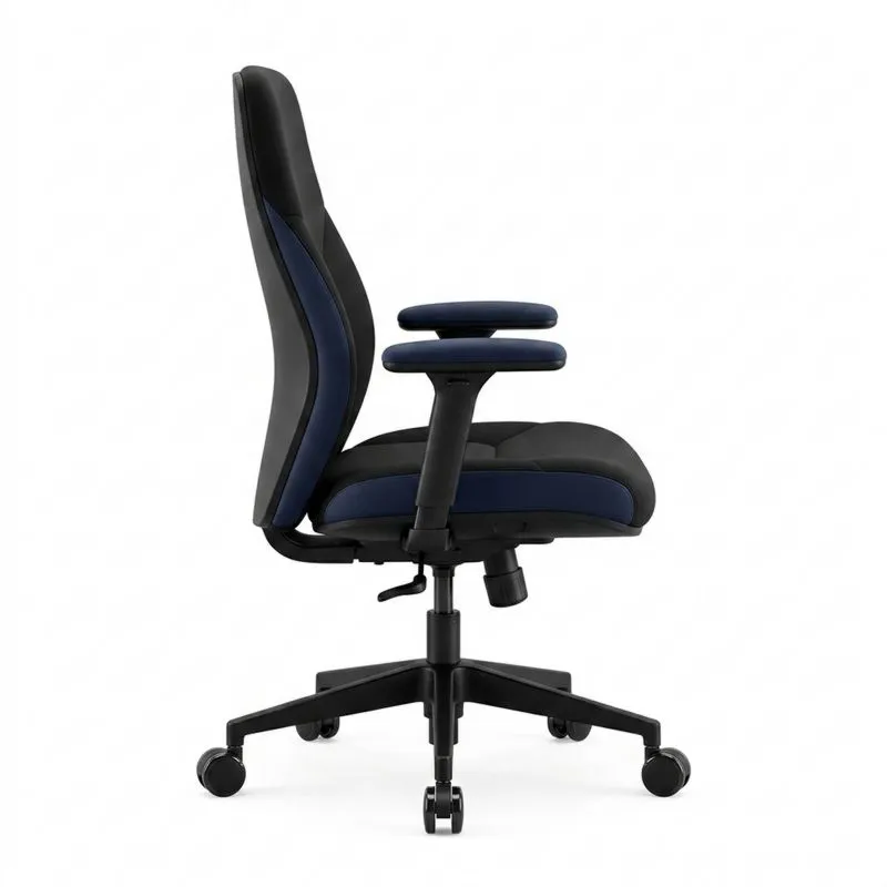Ergonomischer Bürostuhl aus Lederimitat und Stoff, Schwarz/Blau-Noblehomeeu