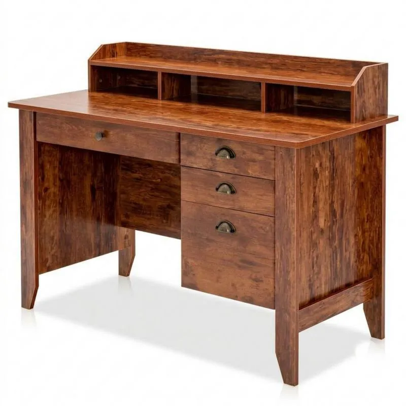 Schreibtisch Kiefernholz mit Regal und 3 Schubladen-Noblehomeeu
