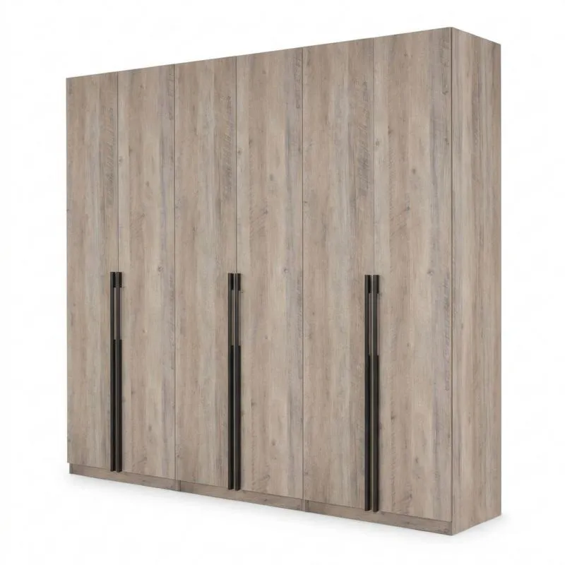 MDF-Kleiderschrank in Holzoptik mit Aluminiumgriffen-Noblehomeeu
