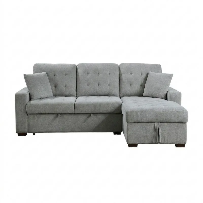 Graues Ecksofa aus Polyester mit Stauraum und Kissen-Noblehomeeu