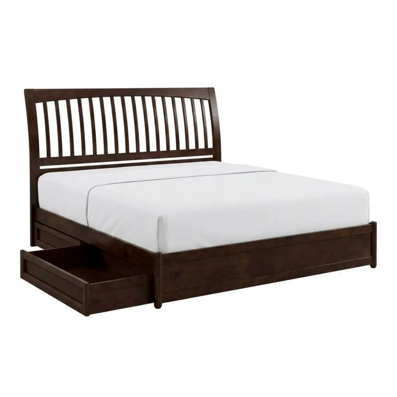 Doppelbett Massivholz Dunkelbraun mit Schubladen-Noblehomeeu