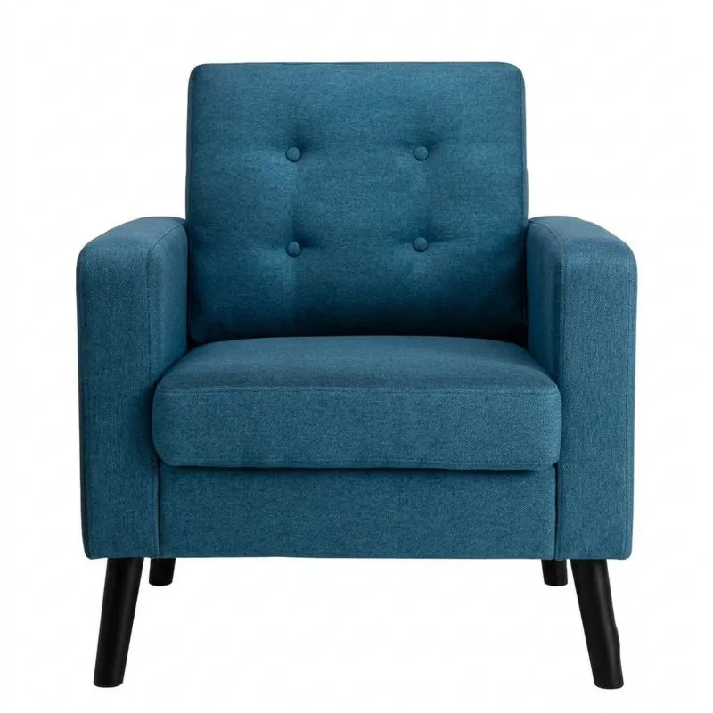 Blauer Polyestersessel mit Eichenholzbeinen-Noblehomeeu