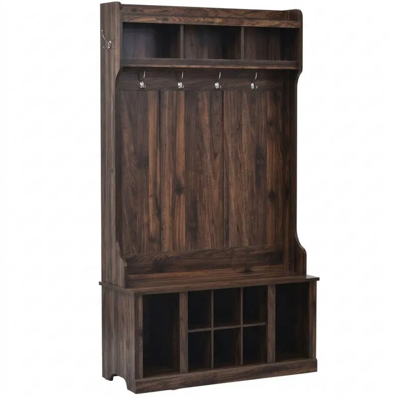 Wandgarderobe aus dunkelbraunem Kiefernholz-Noblehomeeu