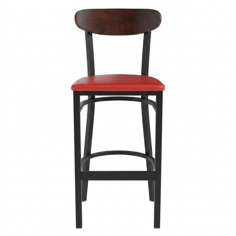 Barhocker mit Eichenrückenlehne und Kunstlederbezug (Rot & Schwarz)-Noblehomeeu