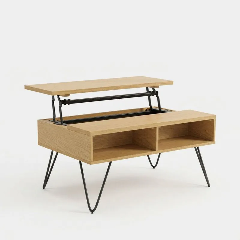 Hebemechanismus Couchtisch Eiche Furnier Schwarz Stahl-Noblehomeeu