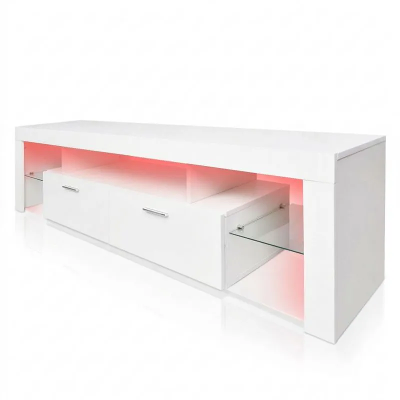 TV-Schrank MDF Glas LED Weiß 160x40x45cm-Noblehomeeu