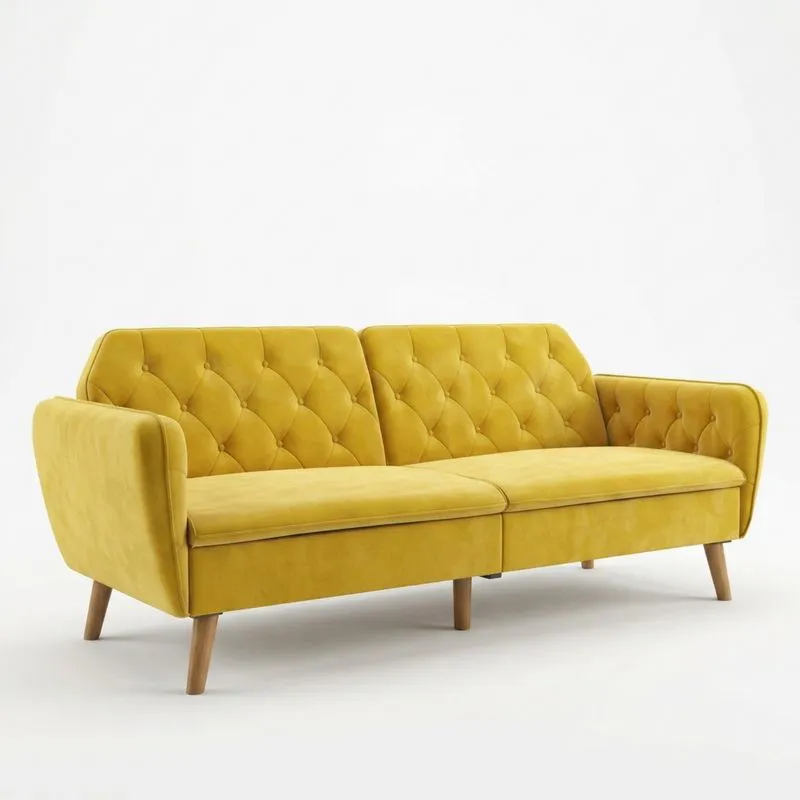 3-Sitzer-Samtsofa mit Beinen aus gelber Eiche-Noblehomeeu