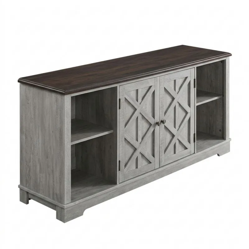TV-Schrank MDF Grau/Dunkelbraun 2 Türen 4 Regale-Noblehomeeu