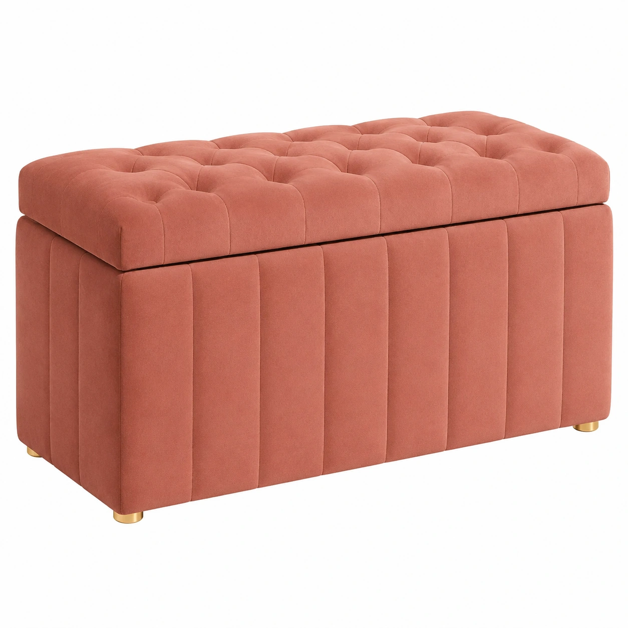 Otomana rectangular con almacenaje capitone moderno terciopelo terracota-Meubira