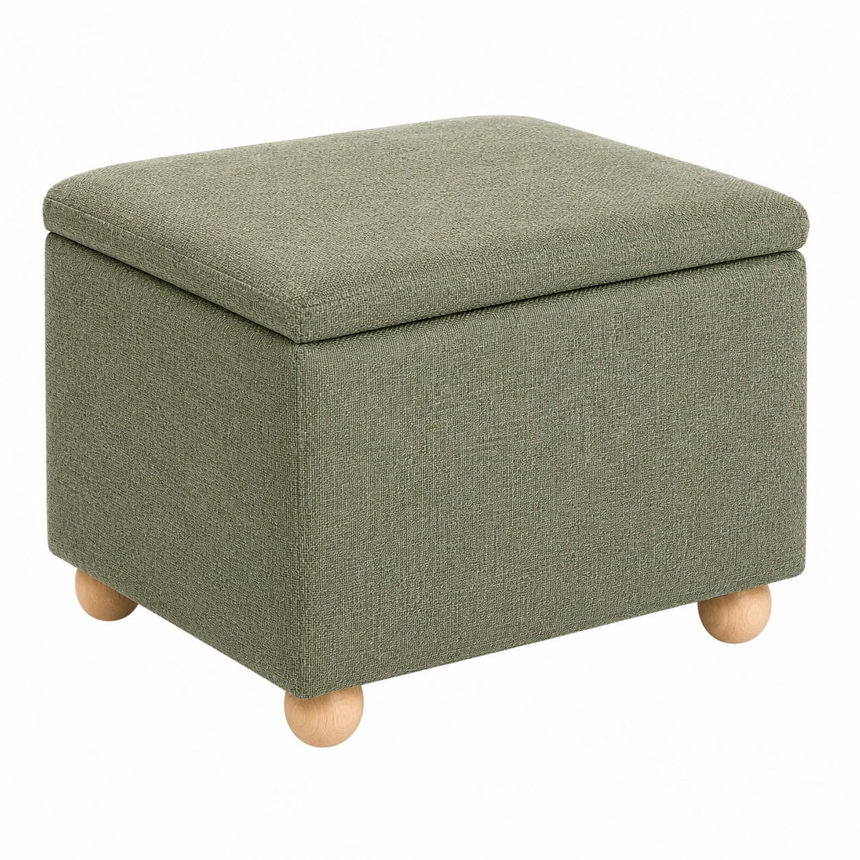 Puf cuadrado con almacenaje nordico tapizado verde oliva con patas de madera-Meubira