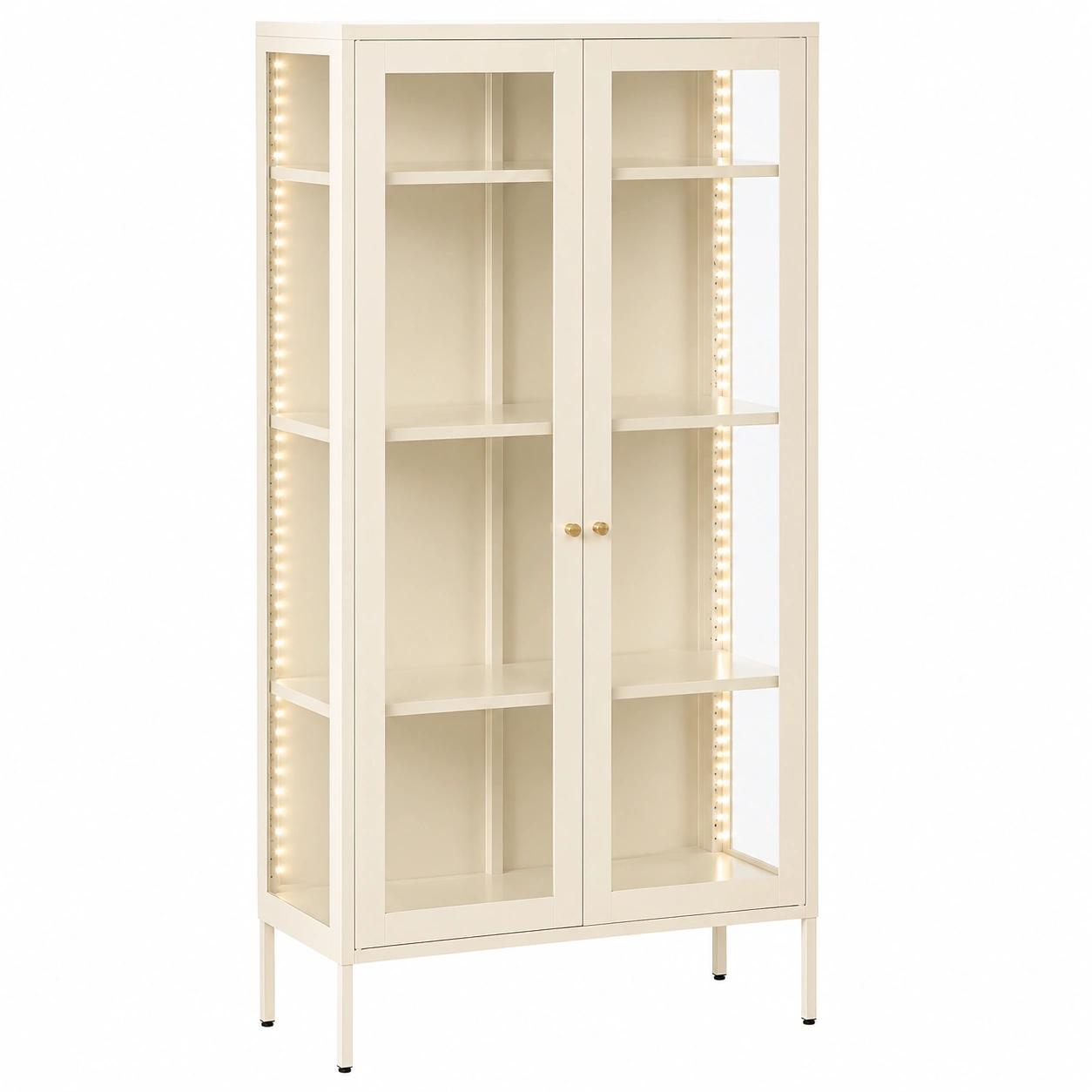 Vitrina moderna con iluminacion LED y puertas de cristal 80 cm Crema elegante-Meubira