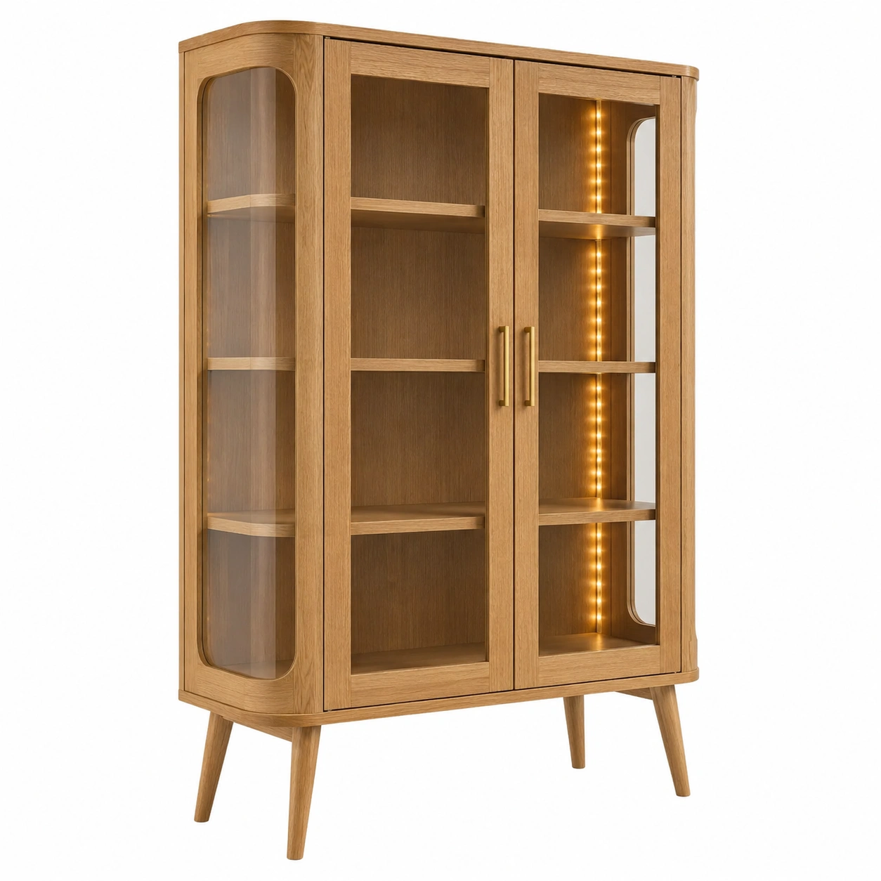 Vitrina nordica con puertas de cristal y luz LED 80 cm Roble natural-Meubira