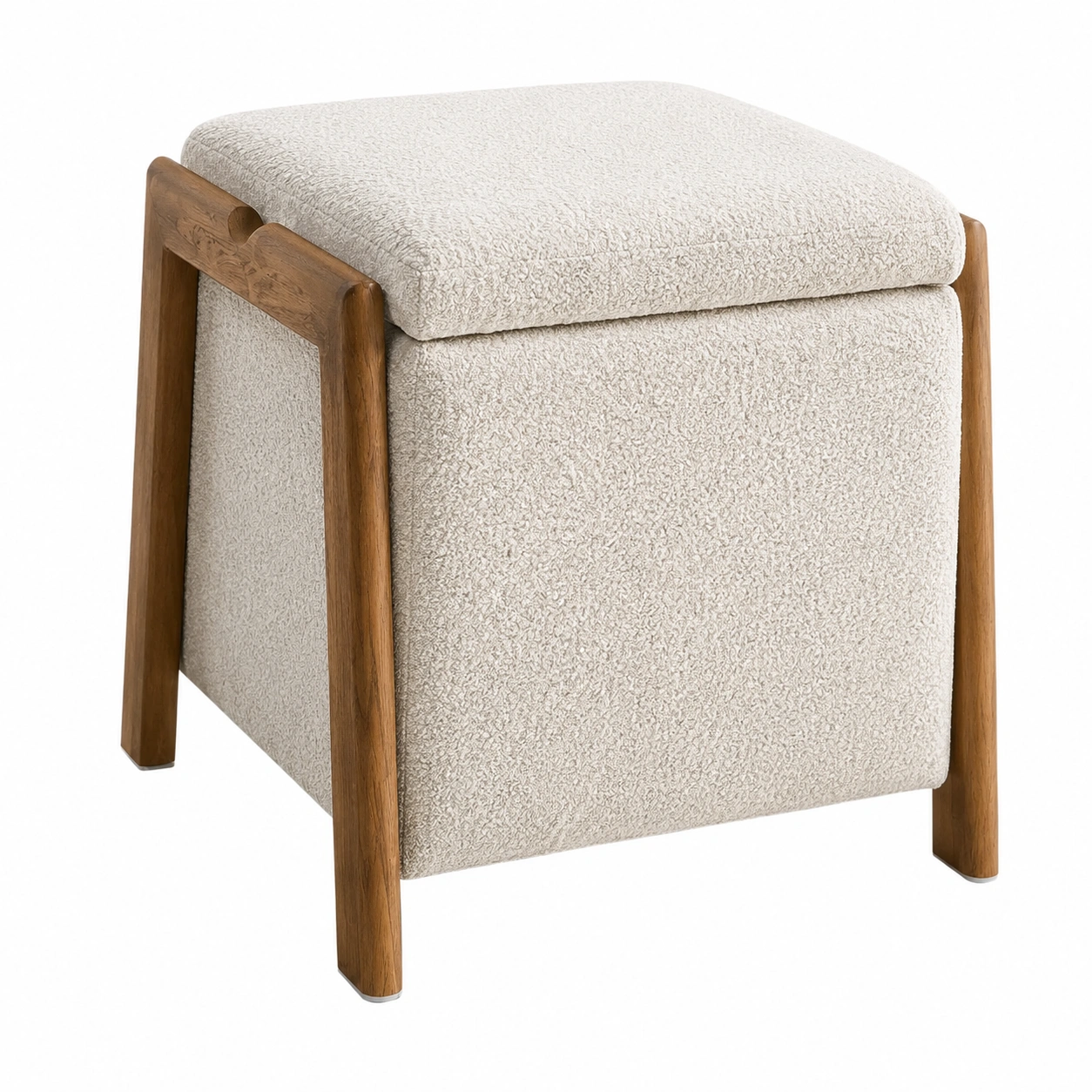 Taburete Nordic con almacenaje tapizado boucle y estructura de madera natural-Meubira