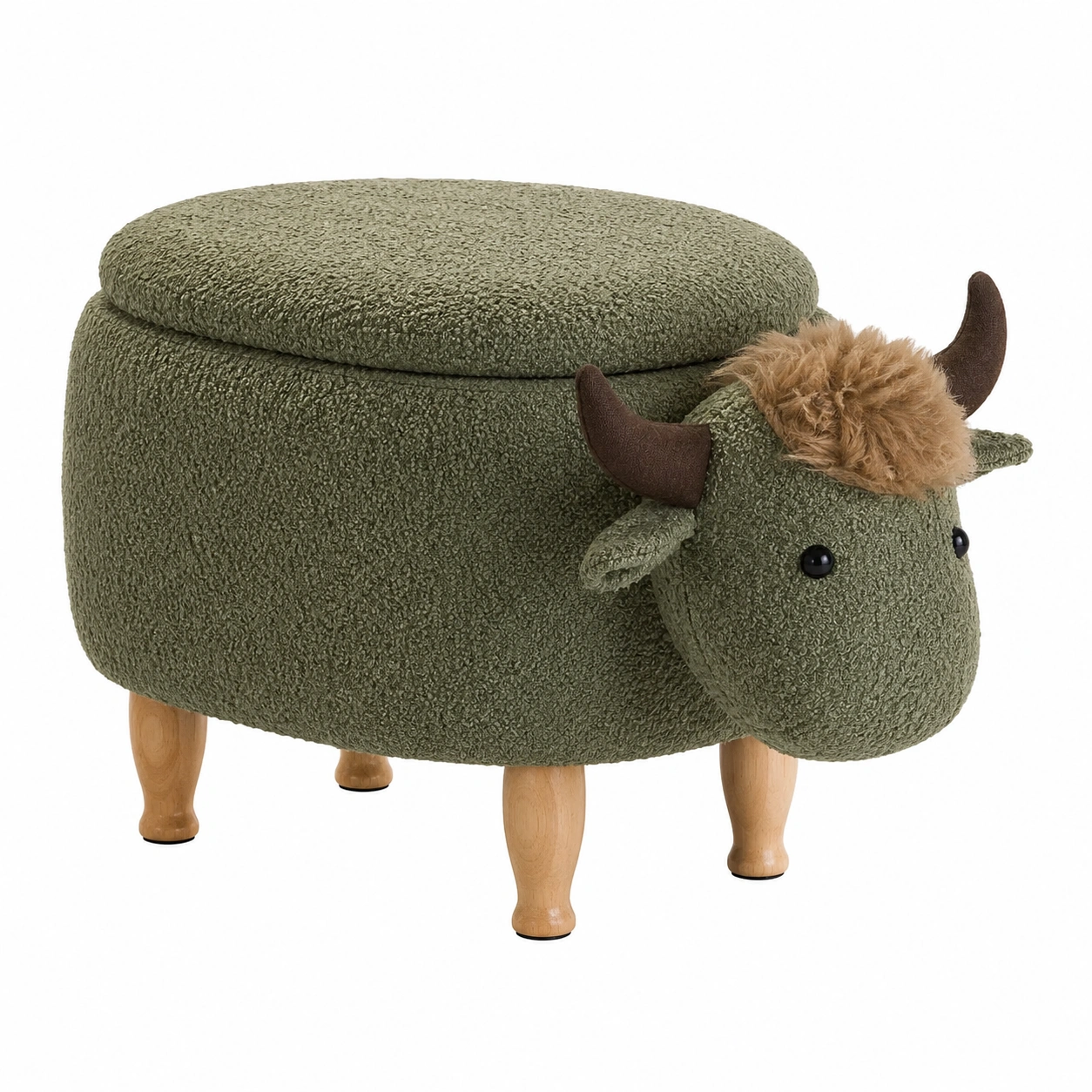 Taburete infantil con almacenaje diseño animal estilo granja Verde oliva-Meubira
