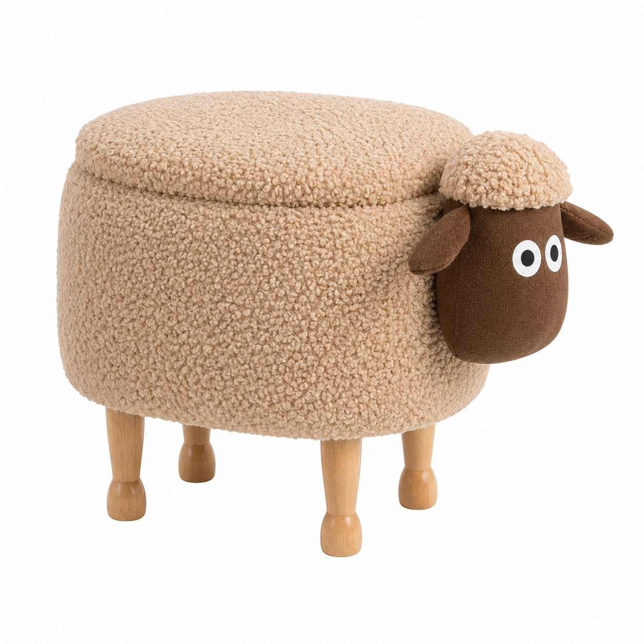 Puf infantil con almacenaje oveja boucle beige y marron-Meubira