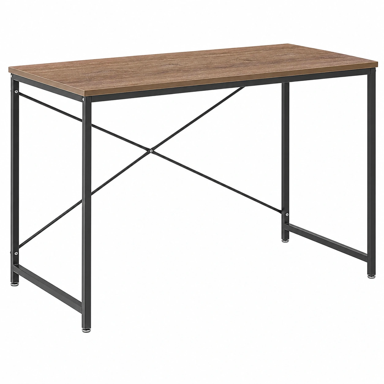 Escritorio industrial moderno con estructura metalica negra y acabado madera rustica-Meubira