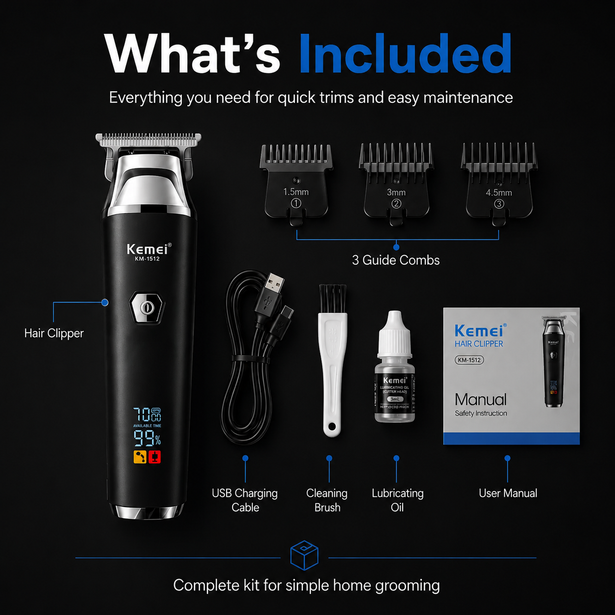 Rechargeable Hair Clipper – Complete Home Grooming Kit