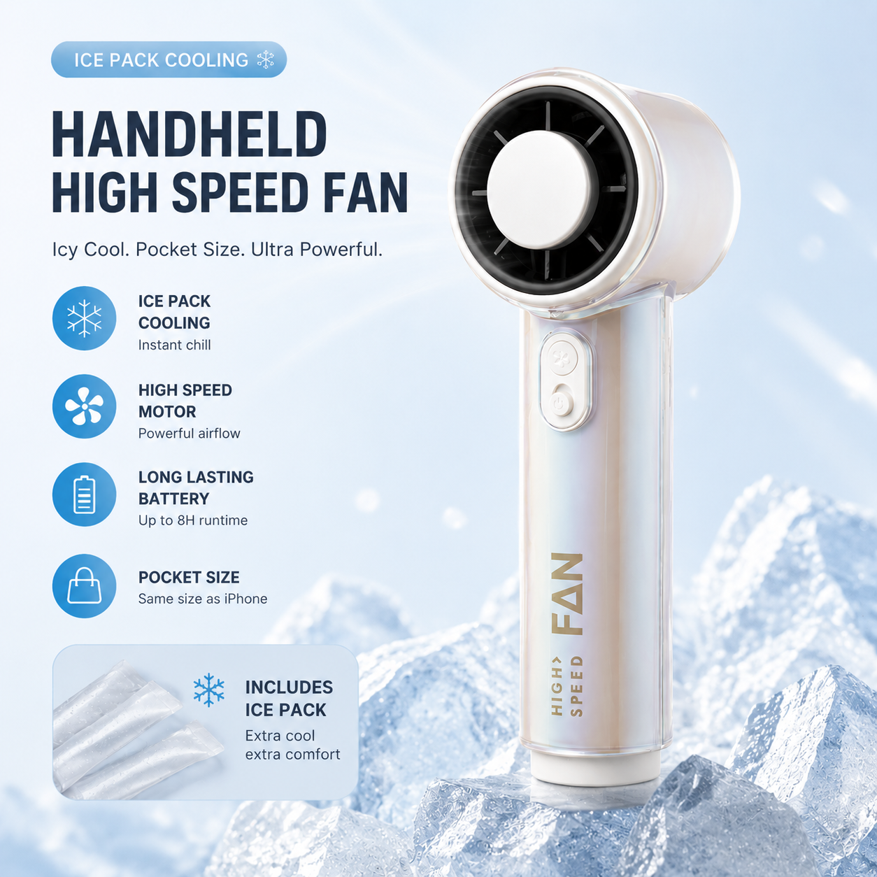 Handheld Fan with Ice Pack – Ultra Cool & Portable
