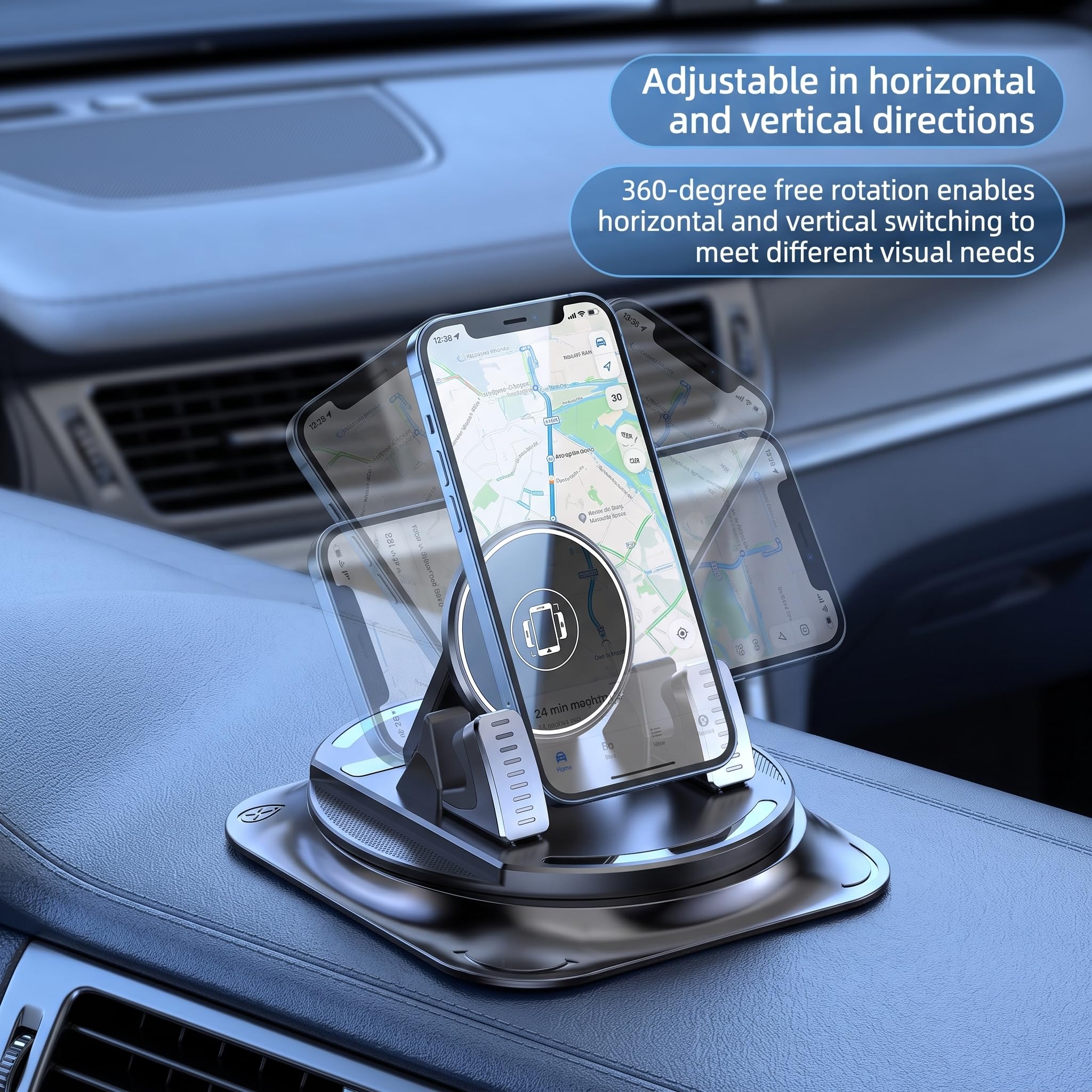 360&deg; Rotating Car Phone Holder &ndash; Anti-Slip Dashboard Mount with Double-Layer Pad for GPS Navigation