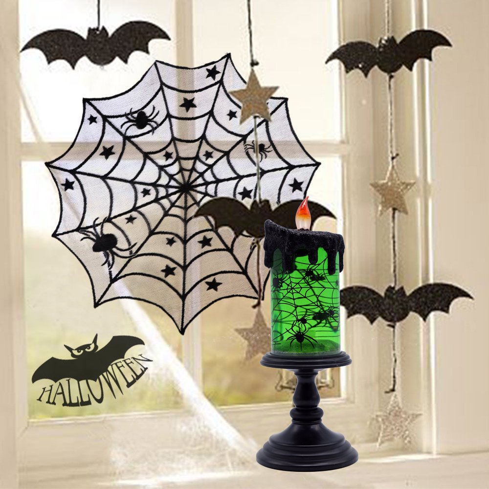 Halloween Spider Snow Globe Candle Lamp – Spooky LED Tornado Glitter Light with Timer, Battery Operated Halloween Decoration