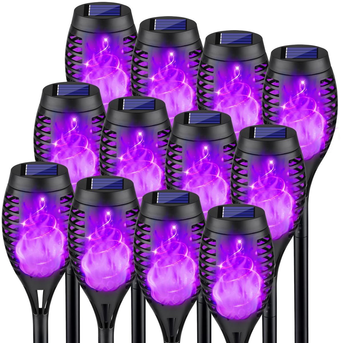 8Pcs Purple Flickering Flame Halloween Solar Lights for Halloween Decorations