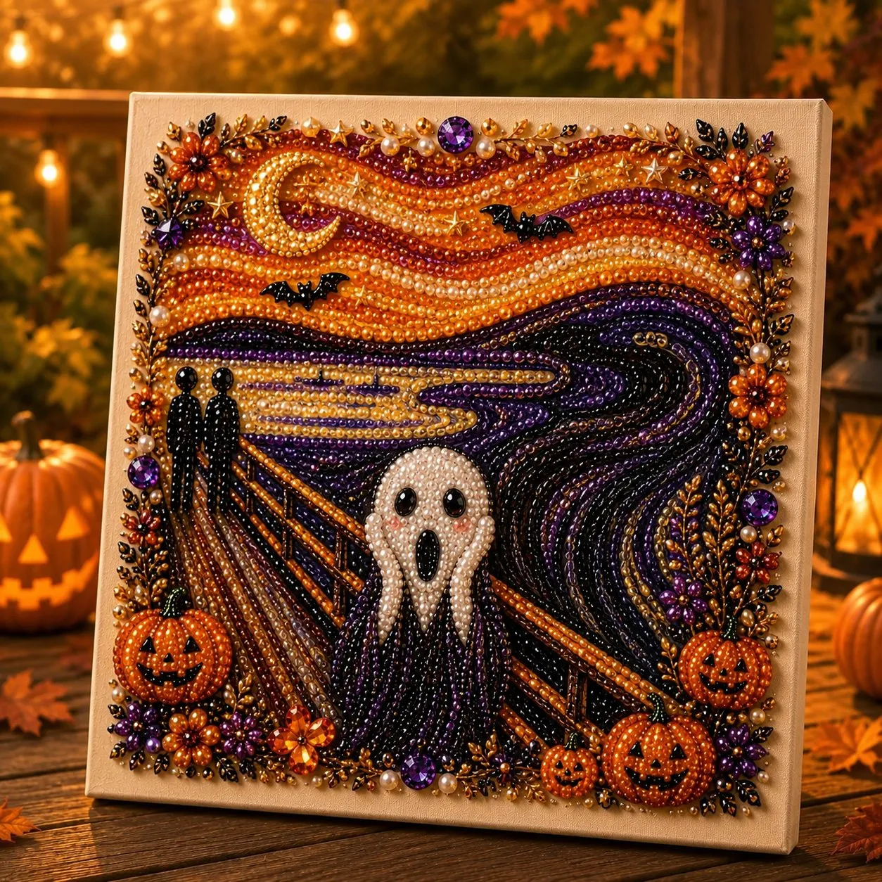 Halloween 3D Pearl Wall Art Kit ✨ &ndash; Premium DIY Beaded Craft with Luxury Flocked Canvas for Spooky Home