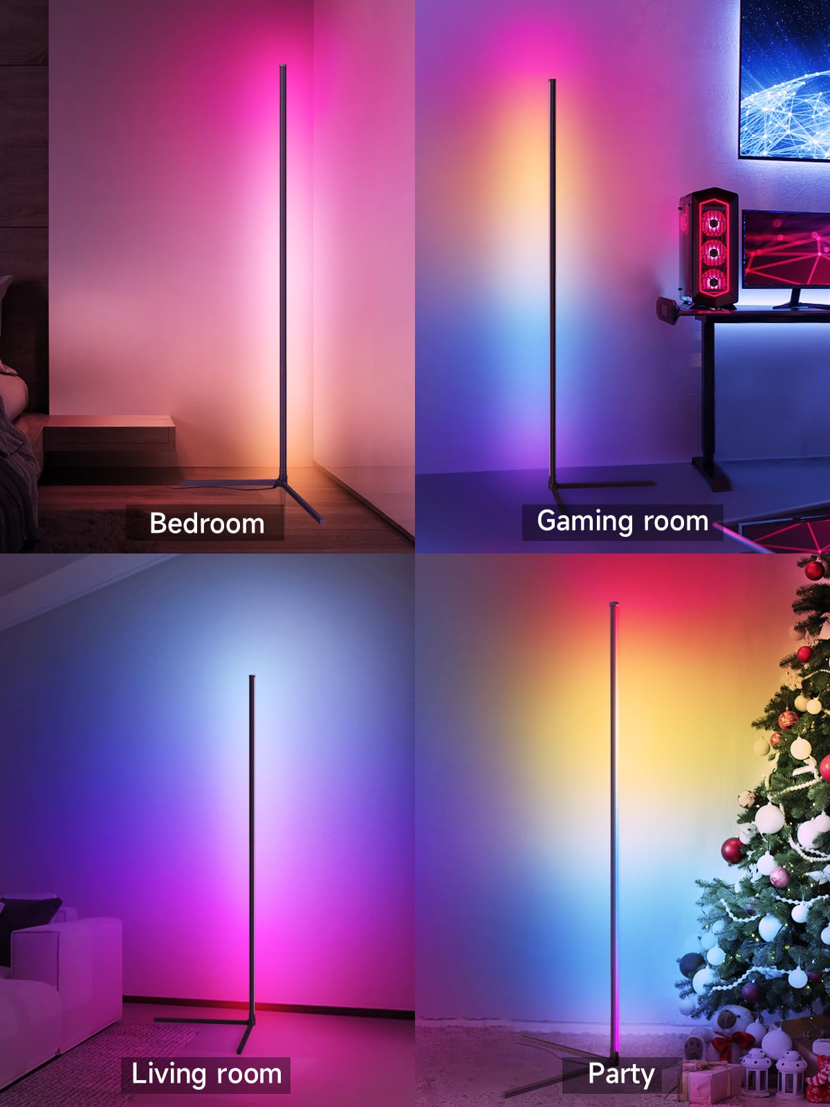Smart RGB Corner Floor Lamp – 16M Colors, Music Sync, App & Remote, Color-Changing Ambient Lighting for Living Rooms, Bedrooms & Gaming Setup