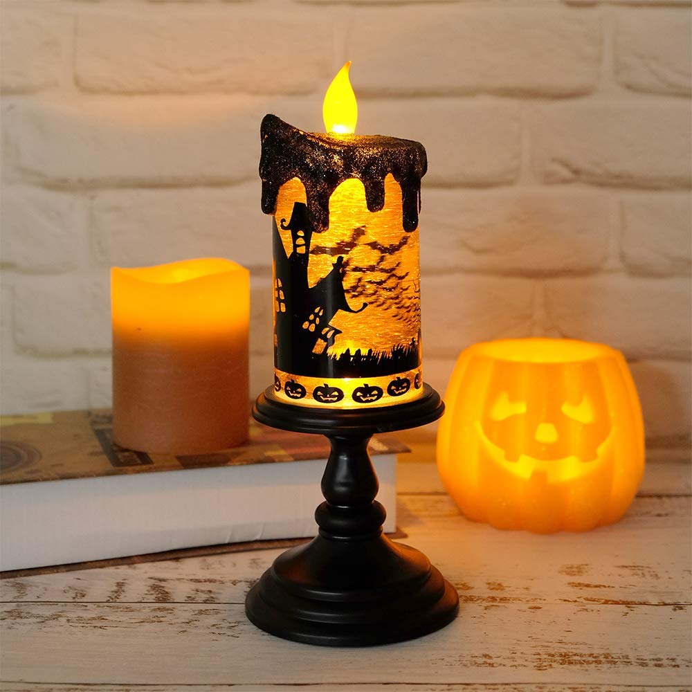 Halloween Spider Snow Globe Candle Lamp &ndash; Spooky LED Tornado Glitter Light with Timer, Battery Operated Halloween Decoration
