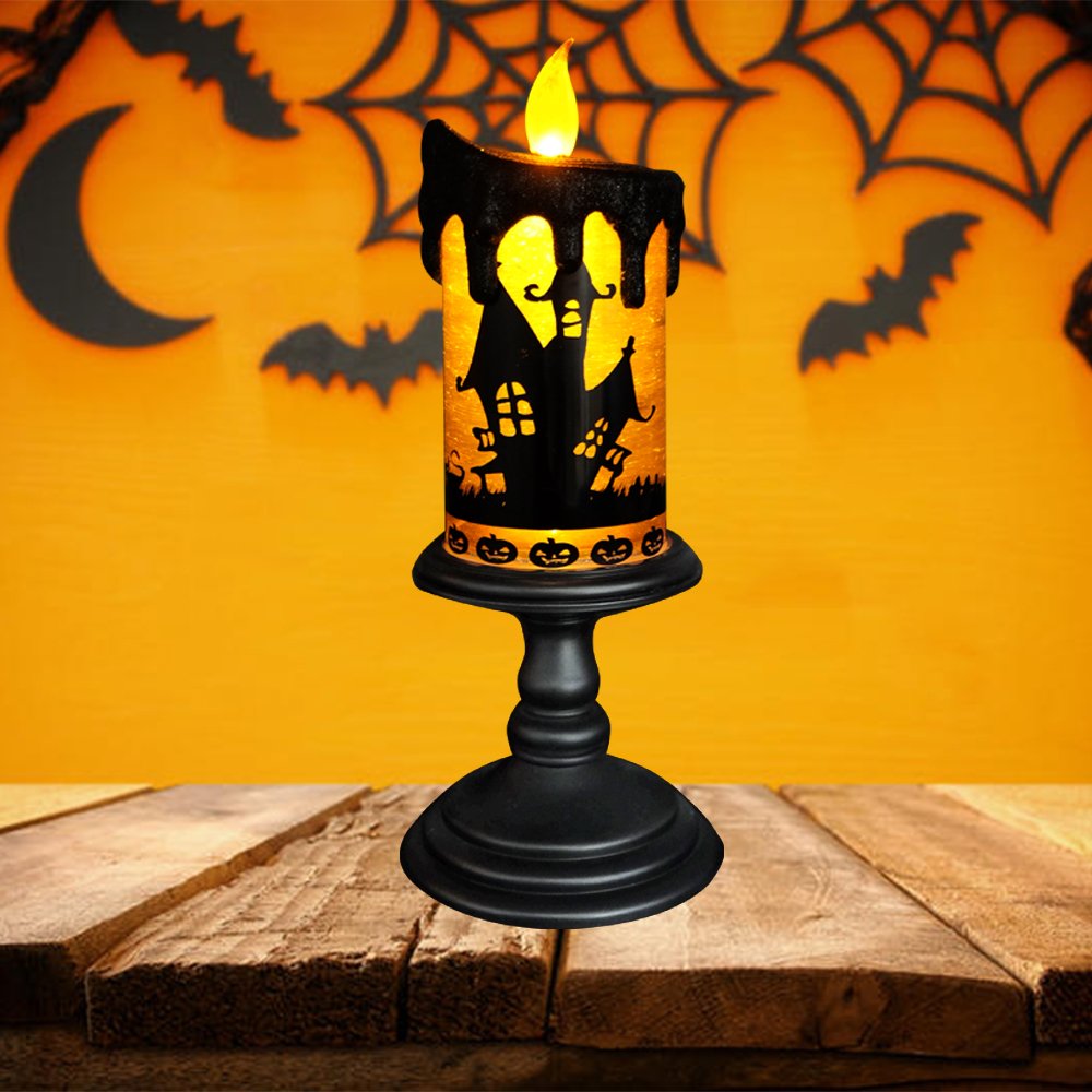 Halloween Spider Snow Globe Candle Lamp &ndash; Spooky LED Tornado Glitter Light with Timer, Battery Operated Halloween Decoration