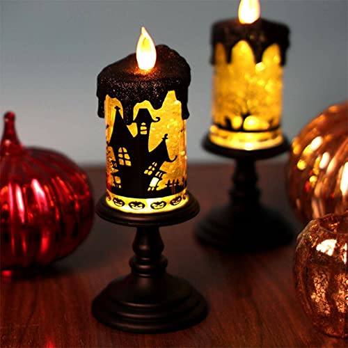 Halloween Spider Snow Globe Candle Lamp &ndash; Spooky LED Tornado Glitter Light with Timer, Battery Operated Halloween Decoration