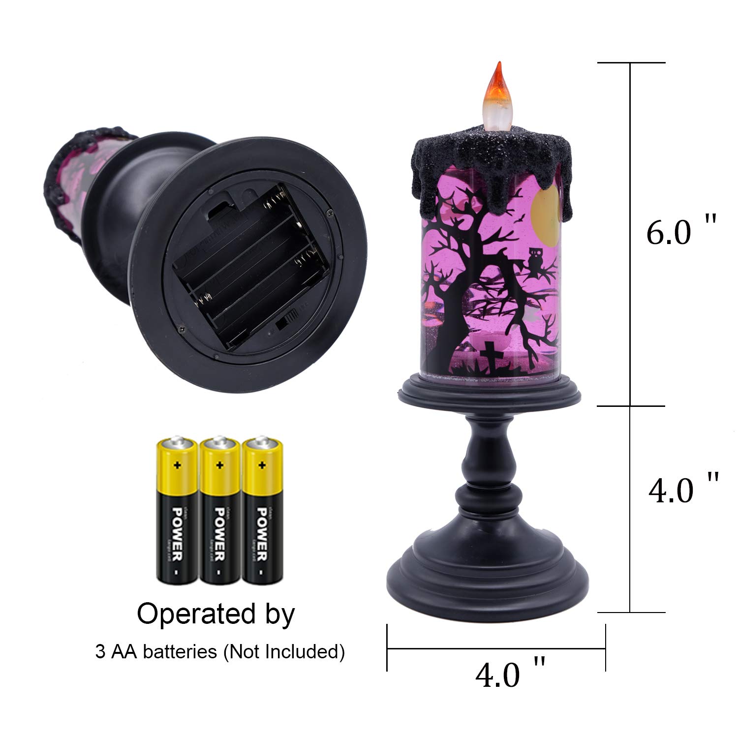Halloween Spider Snow Globe Candle Lamp – Spooky LED Tornado Glitter Light with Timer, Battery Operated Halloween Decoration