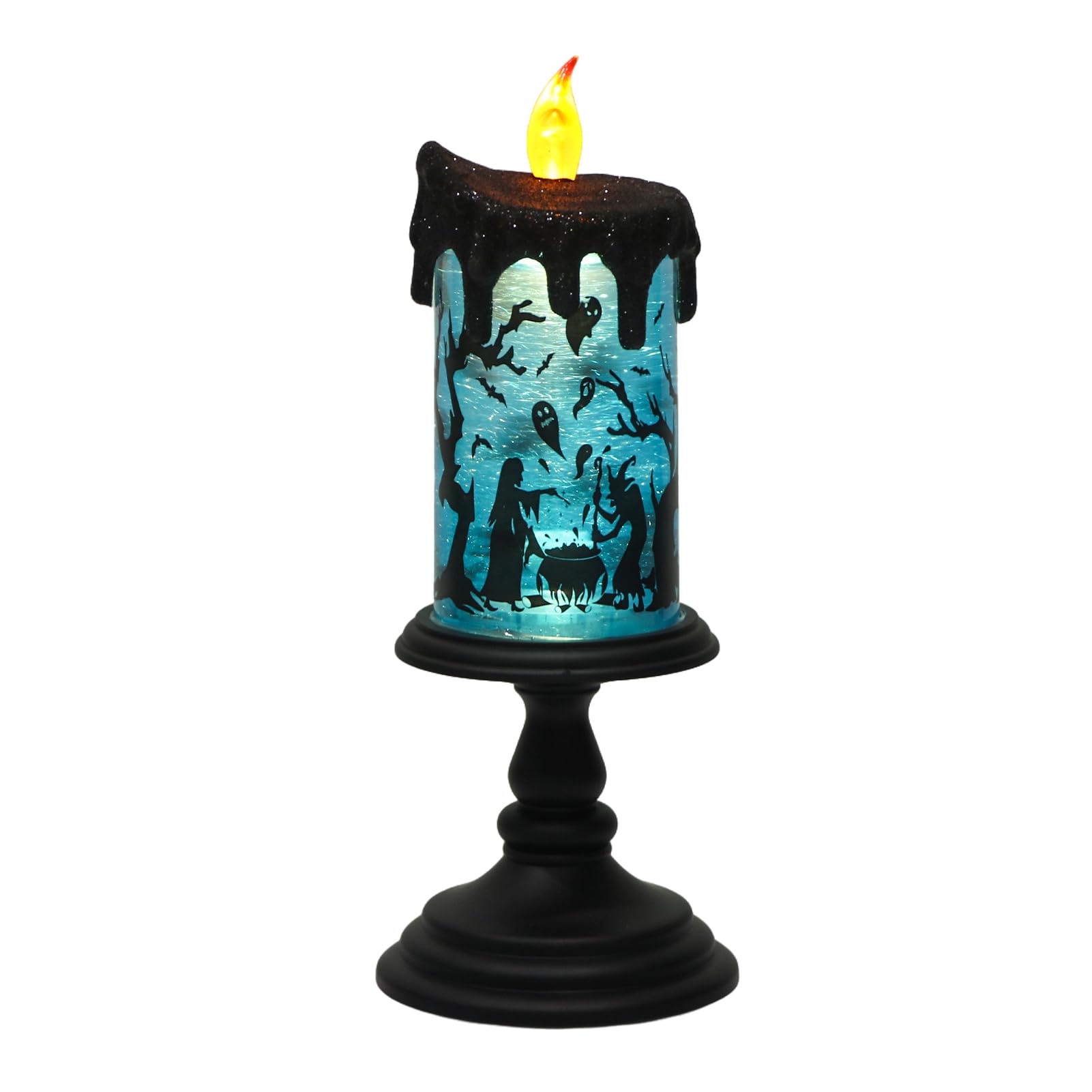 Halloween Spider Snow Globe Candle Lamp &ndash; Spooky LED Tornado Glitter Light with Timer, Battery Operated Halloween Decoration