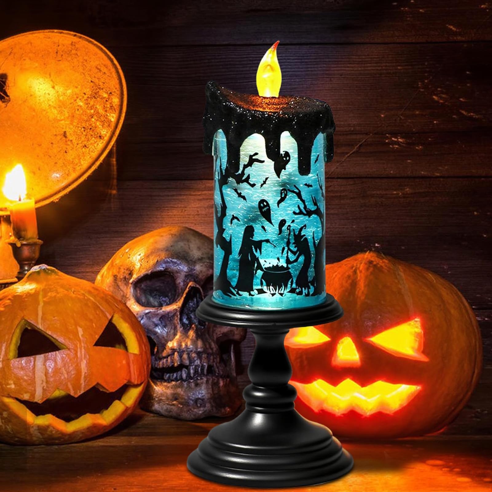 Halloween Spider Snow Globe Candle Lamp &ndash; Spooky LED Tornado Glitter Light with Timer, Battery Operated Halloween Decoration