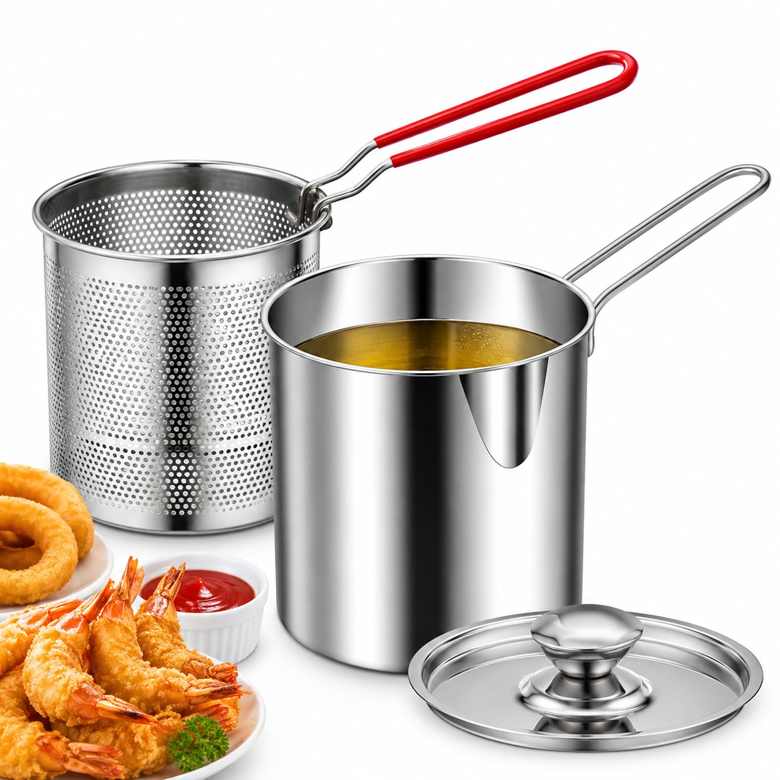 Stainless Steel Mini Deep Fryer Set – Pot, Strainer Basket & Oil Container